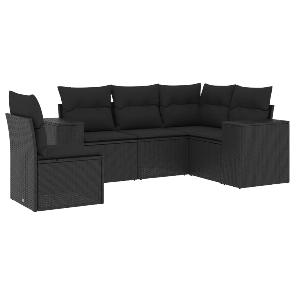 5-delige Loungeset met kussens poly rattan zwart is nu te koop bij PeponiXL, paradijselijk wonen!