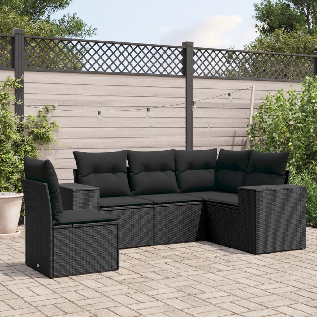 5-delige Loungeset met kussens poly rattan zwart is nu te koop bij PeponiXL, paradijselijk wonen!