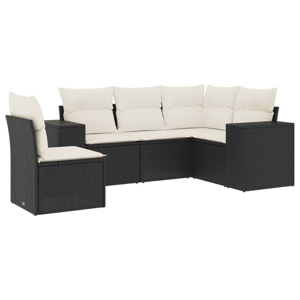 5-delige Loungeset met kussens poly rattan zwart is nu te koop bij PeponiXL, paradijselijk wonen!