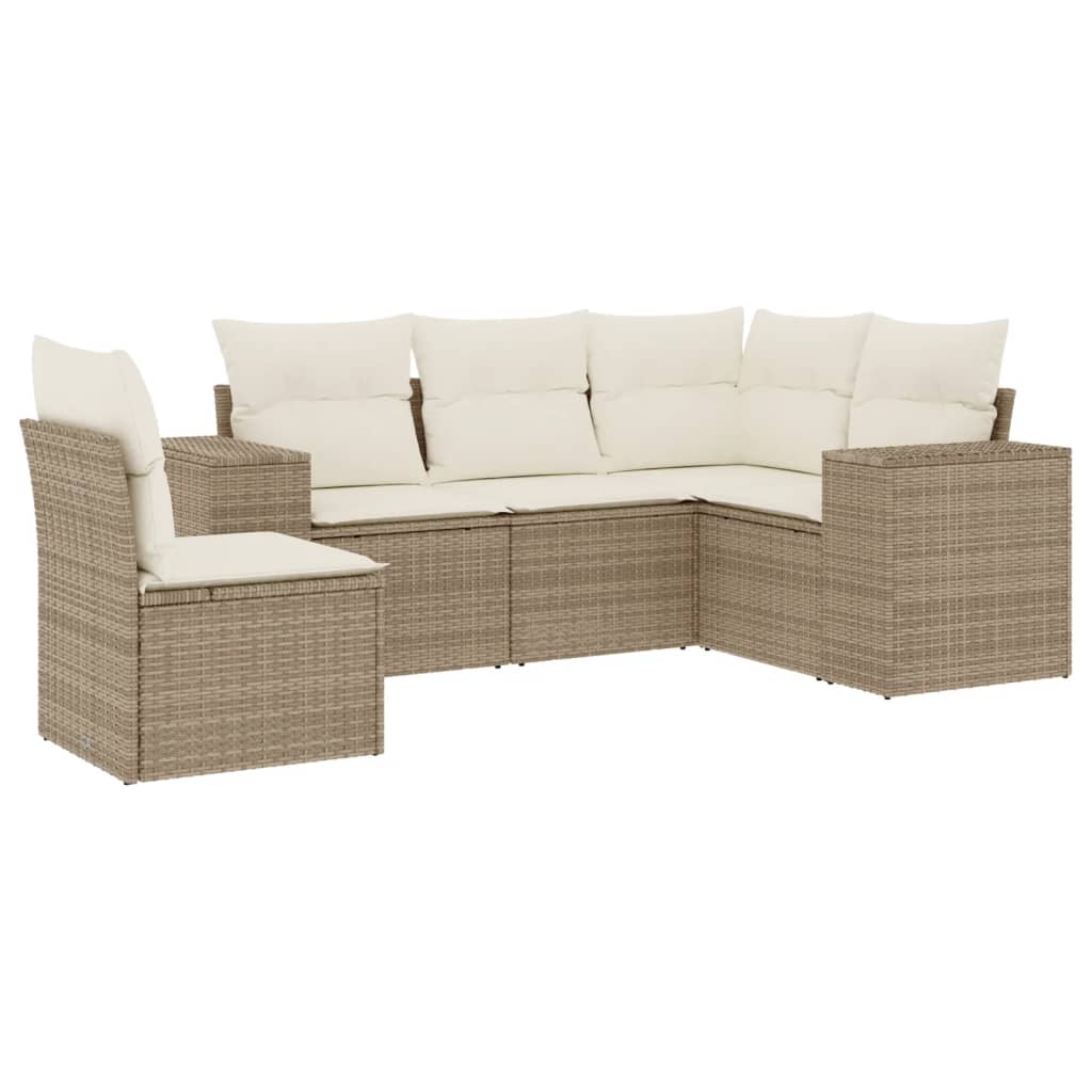 5-delige Loungeset met kussens poly rattan beige is nu te koop bij PeponiXL, paradijselijk wonen!