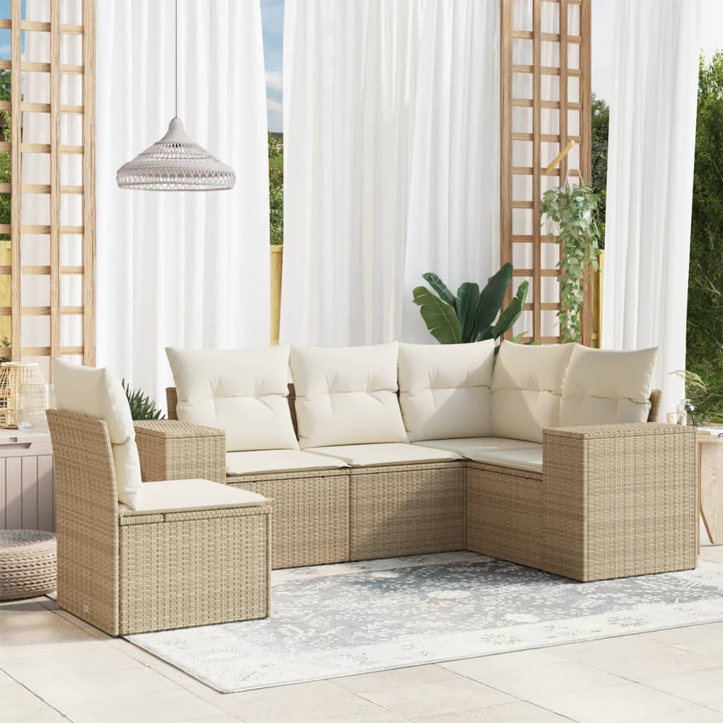 5-delige Loungeset met kussens poly rattan beige is nu te koop bij PeponiXL, paradijselijk wonen!