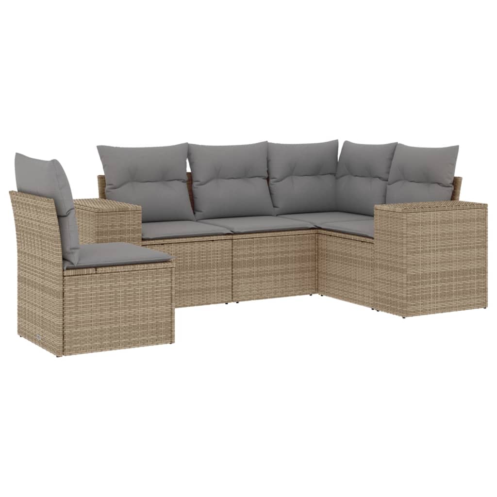 5-delige Loungeset met kussens poly rattan beige is nu te koop bij PeponiXL, paradijselijk wonen!