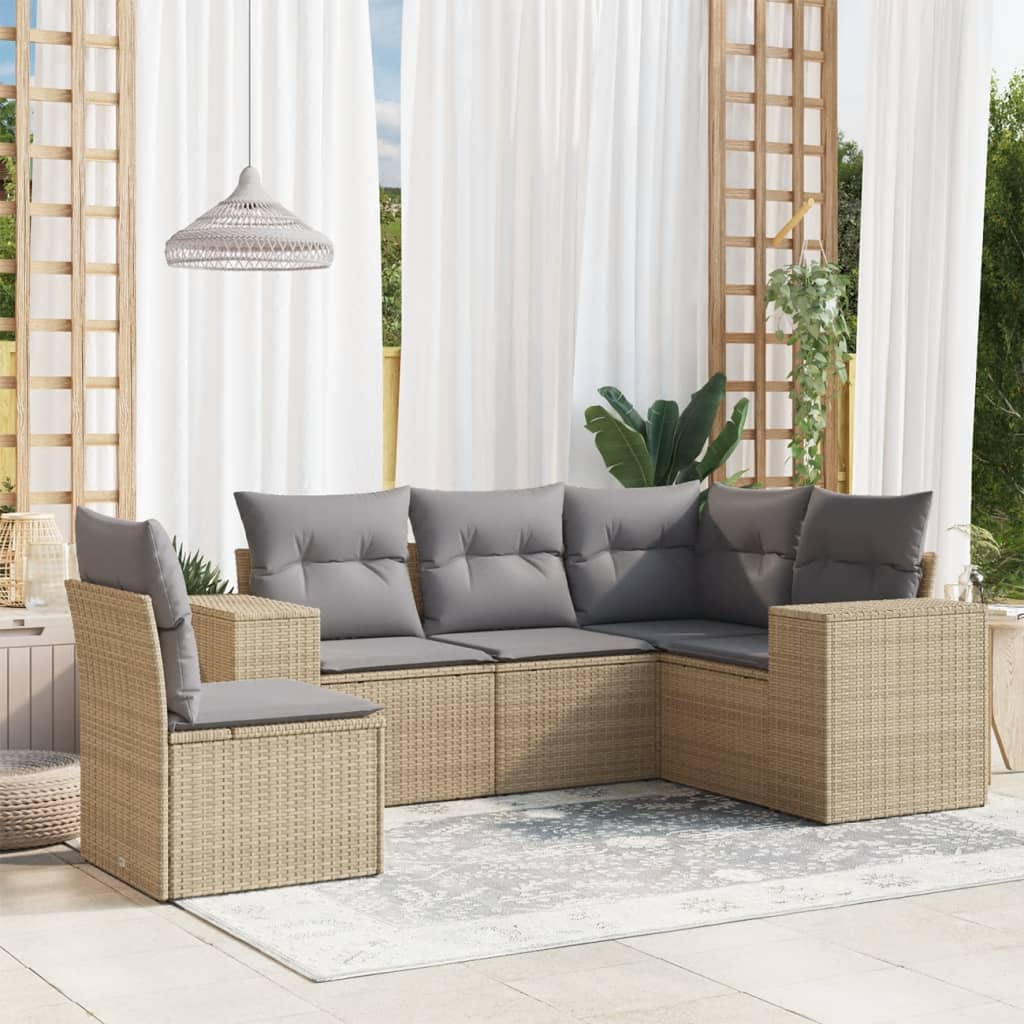5-delige Loungeset met kussens poly rattan beige is nu te koop bij PeponiXL, paradijselijk wonen!