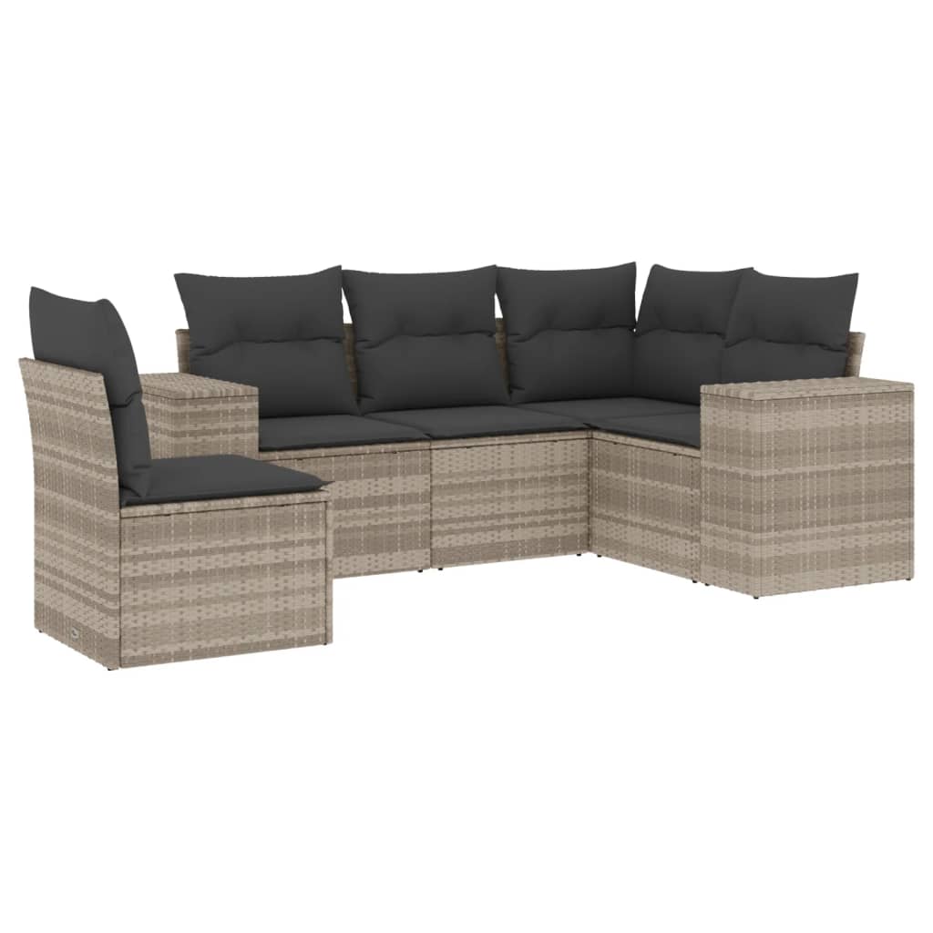 5-delige Loungeset met kussens poly rattan lichtgrijs is nu te koop bij PeponiXL, paradijselijk wonen!