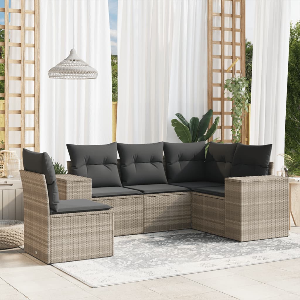 5-delige Loungeset met kussens poly rattan lichtgrijs is nu te koop bij PeponiXL, paradijselijk wonen!