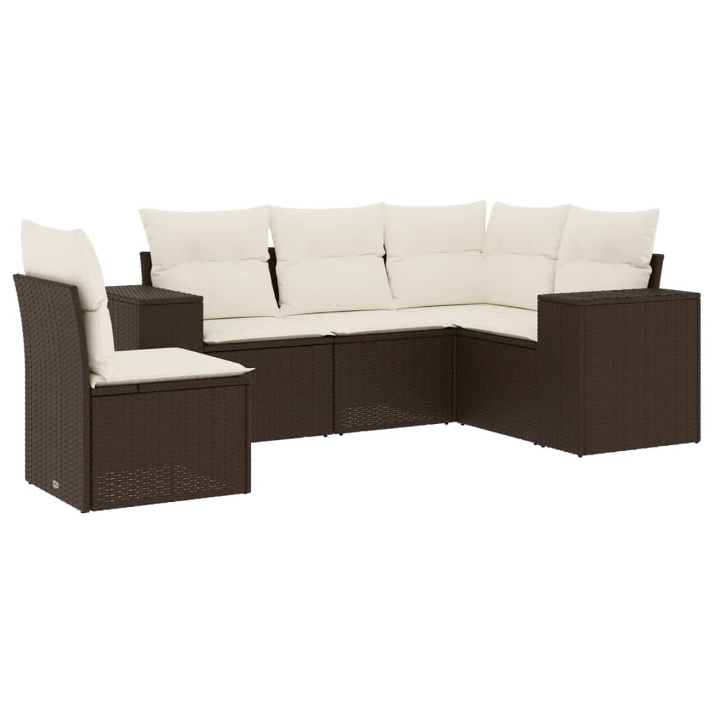 5-delige Loungeset met kussens poly rattan bruin is nu te koop bij PeponiXL, paradijselijk wonen!