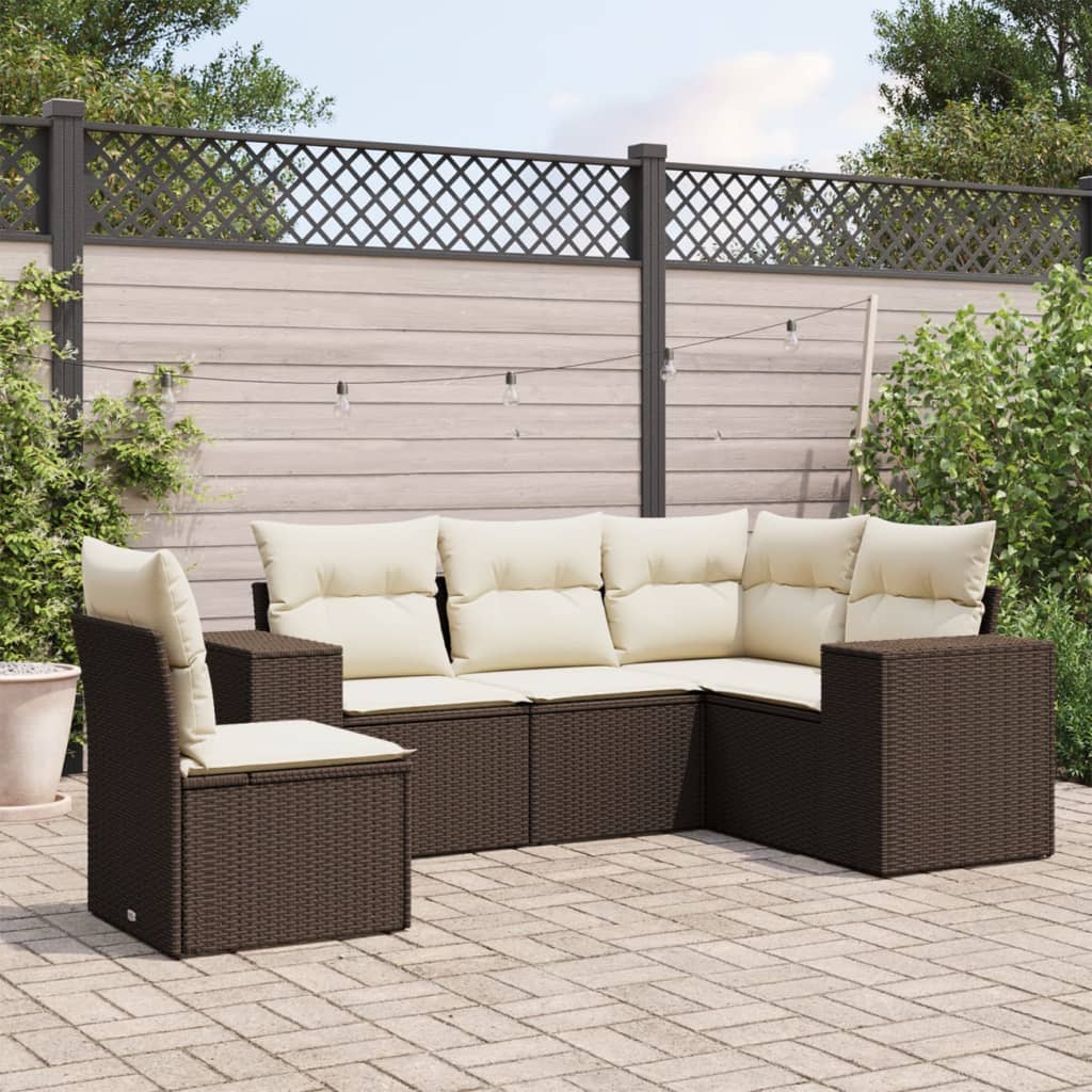 5-delige Loungeset met kussens poly rattan bruin is nu te koop bij PeponiXL, paradijselijk wonen!