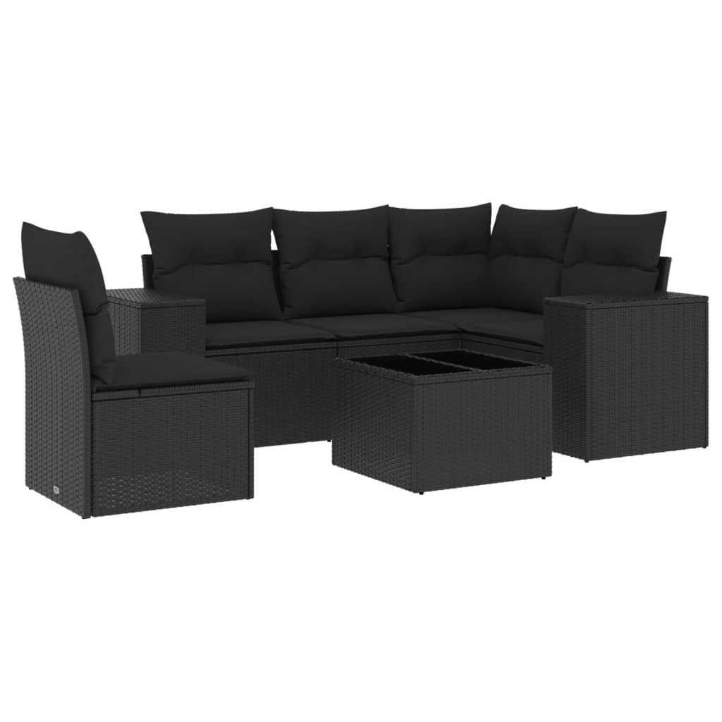 6-delige Loungeset met kussens poly rattan zwart is nu te koop bij PeponiXL, paradijselijk wonen!