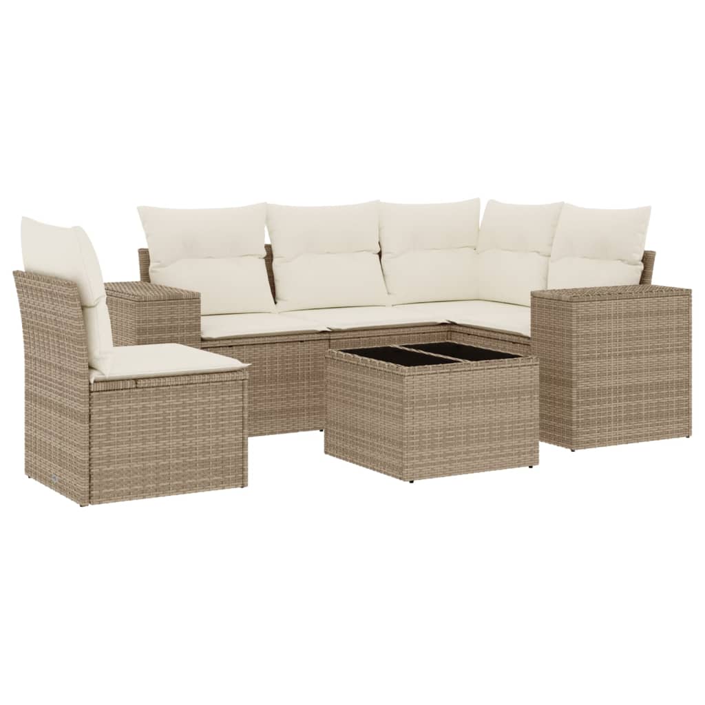6-delige Loungeset met kussens poly rattan beige is nu te koop bij PeponiXL, paradijselijk wonen!