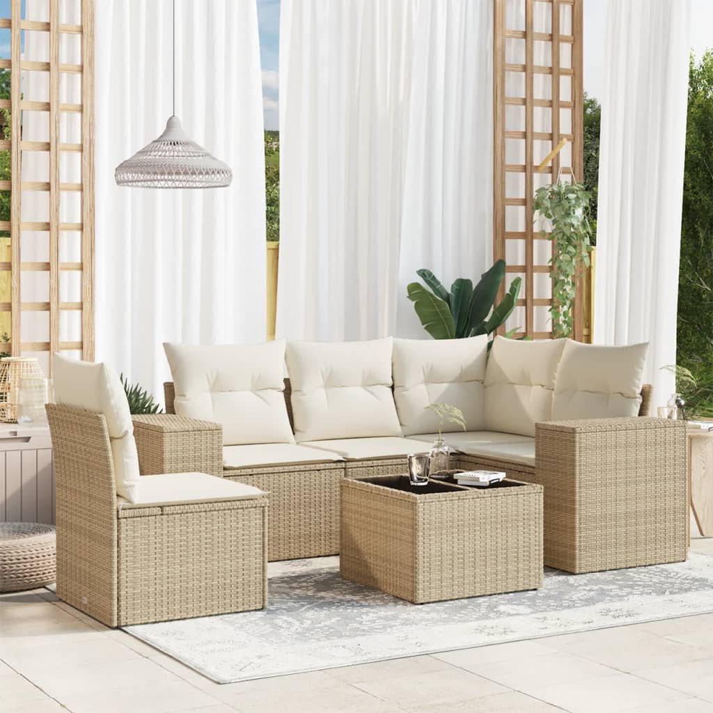 6-delige Loungeset met kussens poly rattan beige is nu te koop bij PeponiXL, paradijselijk wonen!
