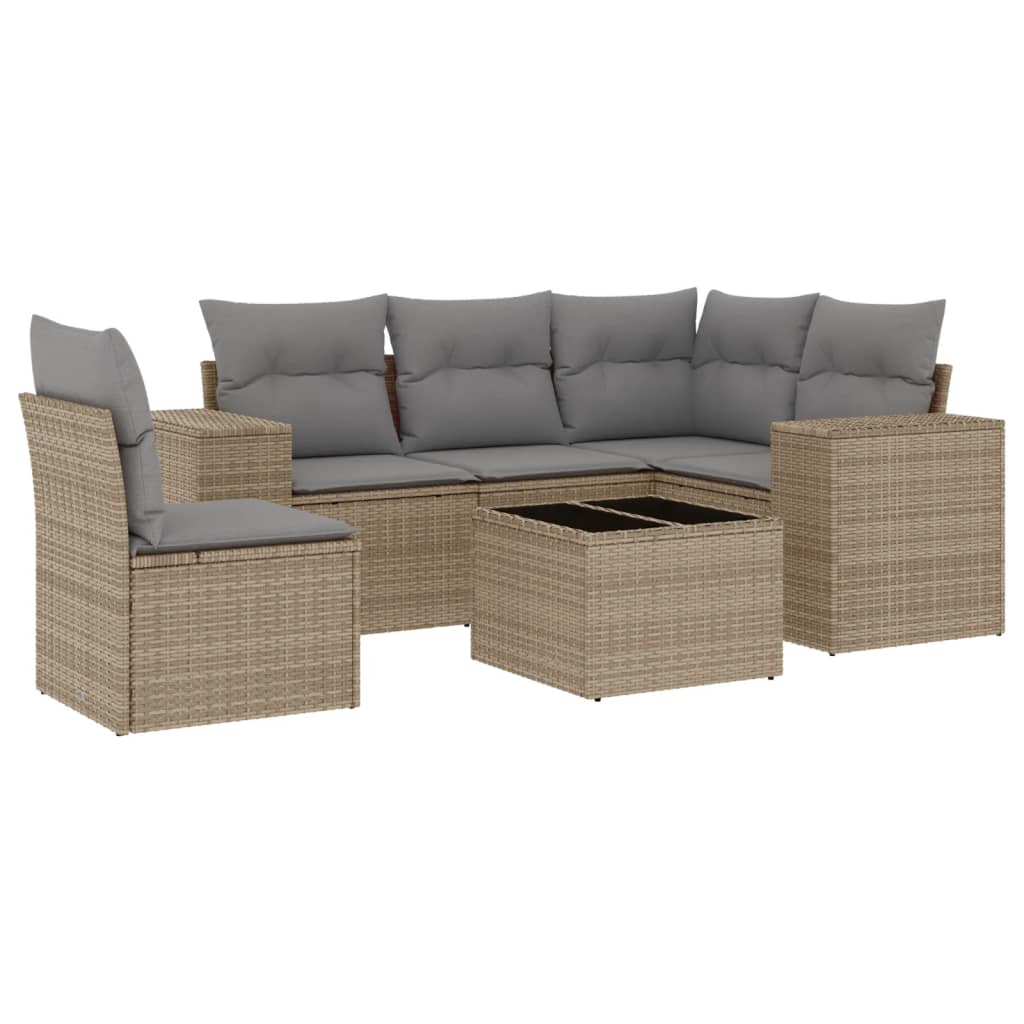 6-delige Loungeset met kussens poly rattan beige is nu te koop bij PeponiXL, paradijselijk wonen!