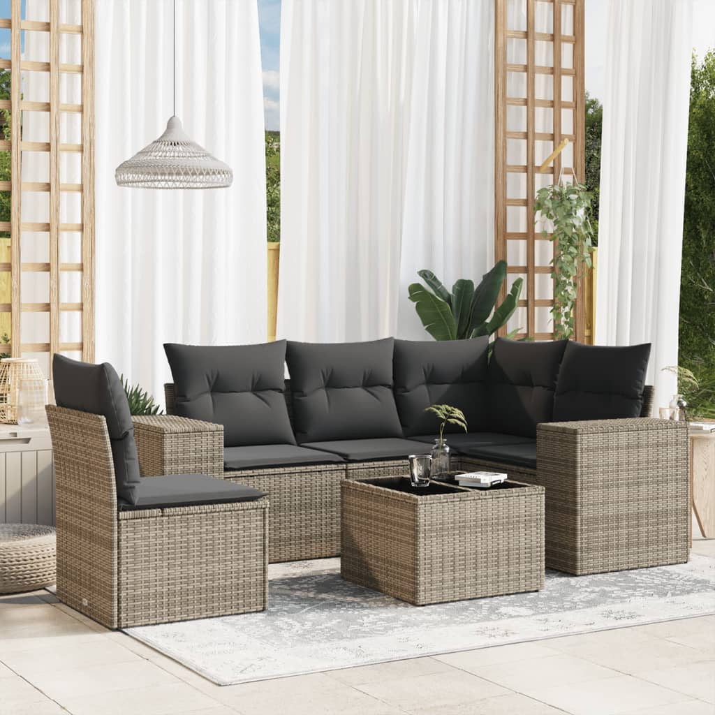 6-delige Loungeset met kussens poly rattan grijs is nu te koop bij PeponiXL, paradijselijk wonen!