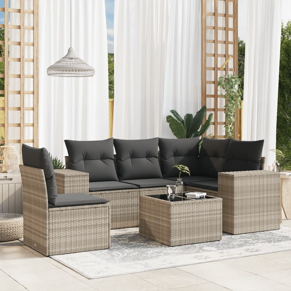6-delige Loungeset met kussens poly rattan lichtgrijs is nu te koop bij PeponiXL, paradijselijk wonen!