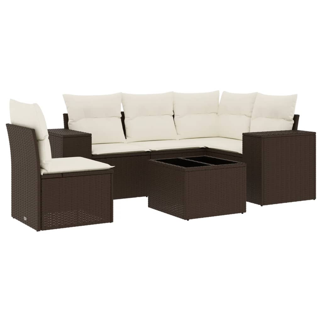 6-delige Loungeset met kussens poly rattan bruin is nu te koop bij PeponiXL, paradijselijk wonen!