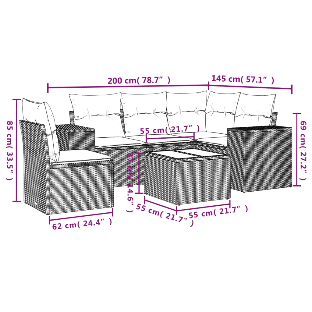 6-delige Loungeset met kussens poly rattan bruin is nu te koop bij PeponiXL, paradijselijk wonen!