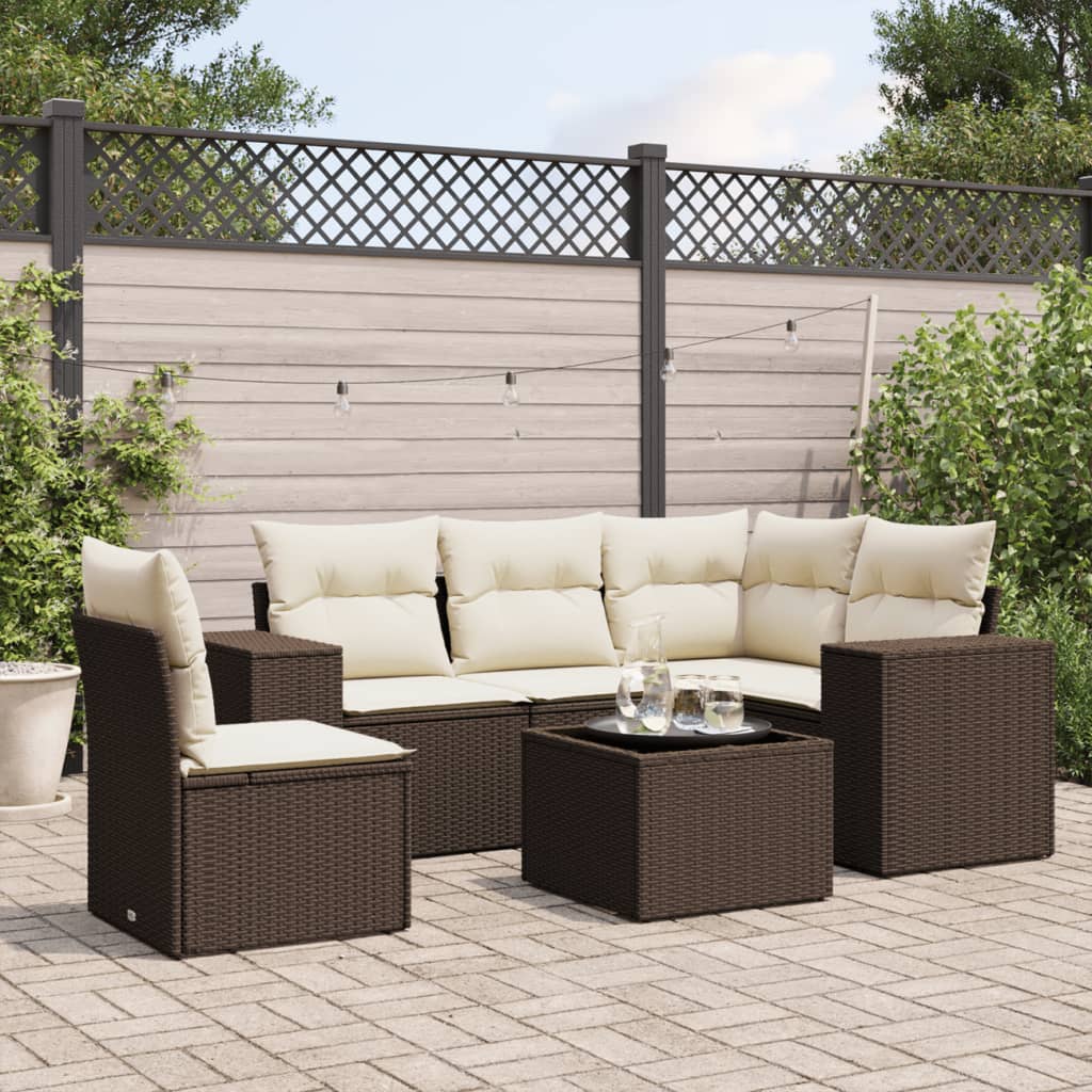 6-delige Loungeset met kussens poly rattan bruin is nu te koop bij PeponiXL, paradijselijk wonen!