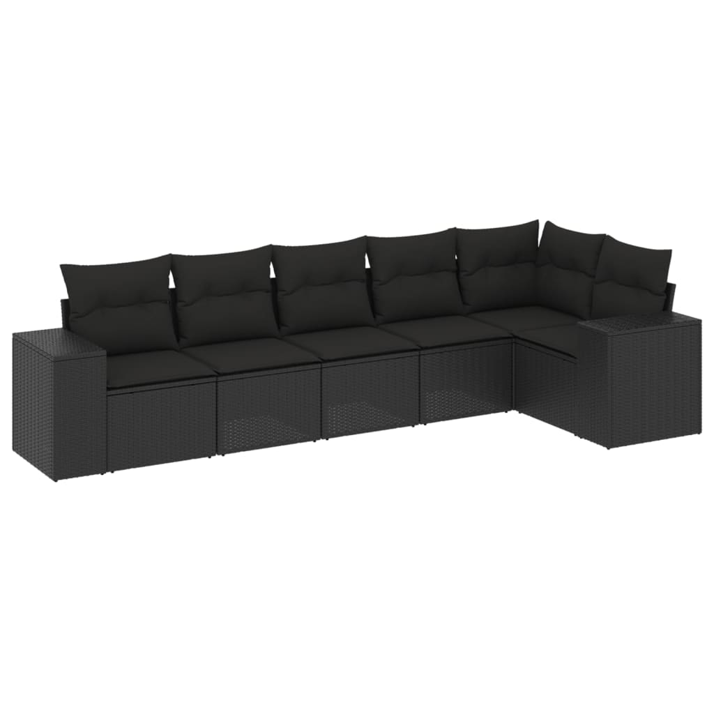 6-delige Loungeset met kussens poly rattan zwart is nu te koop bij PeponiXL, paradijselijk wonen!