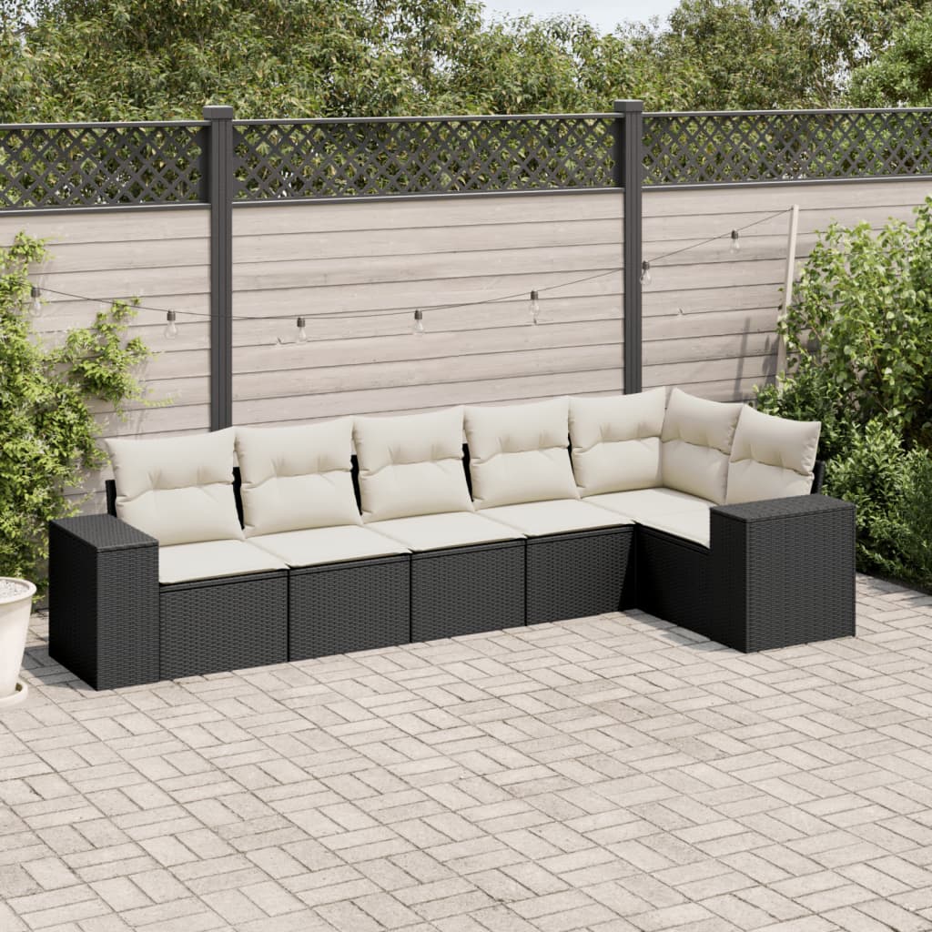 6-delige Loungeset met kussens poly rattan zwart is nu te koop bij PeponiXL, paradijselijk wonen!