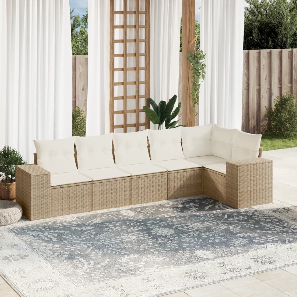6-delige Loungeset met kussens poly rattan beige is nu te koop bij PeponiXL, paradijselijk wonen!