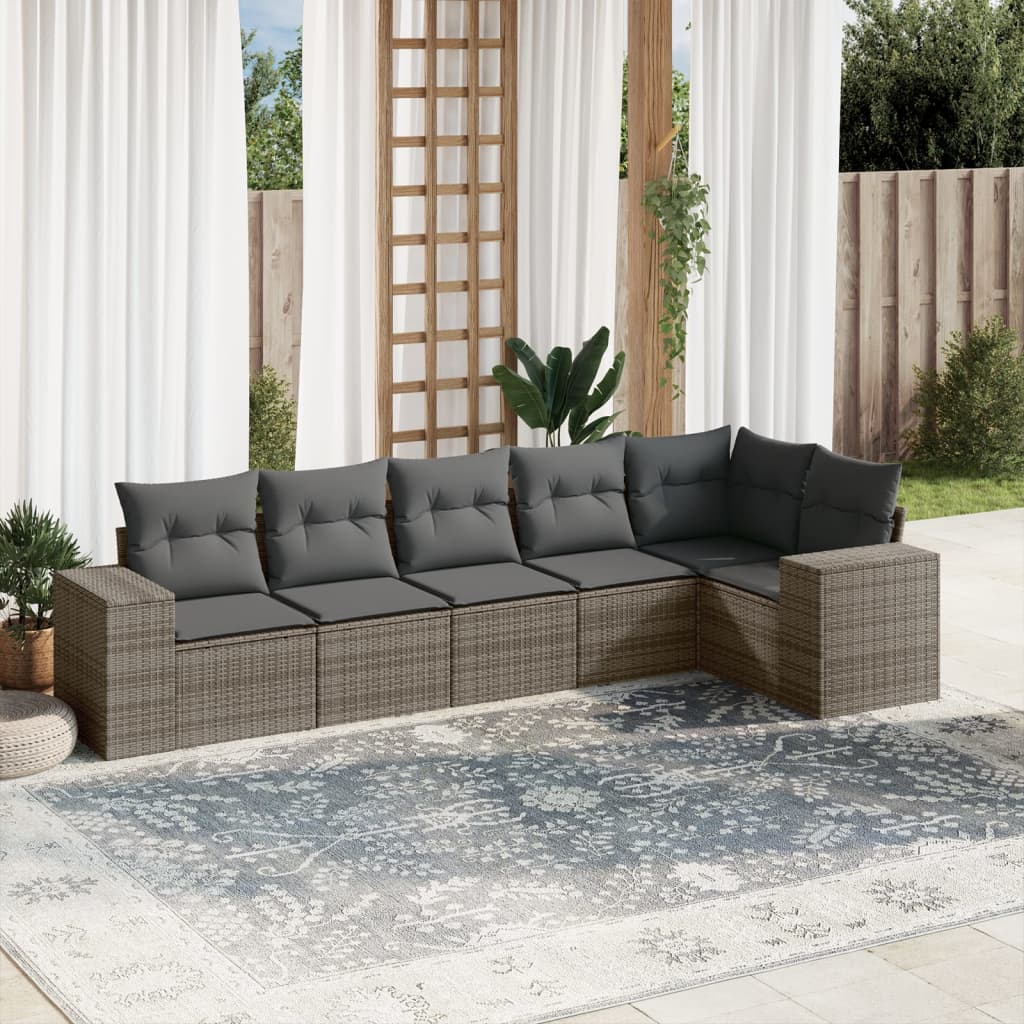 6-delige Loungeset met kussens poly rattan grijs is nu te koop bij PeponiXL, paradijselijk wonen!