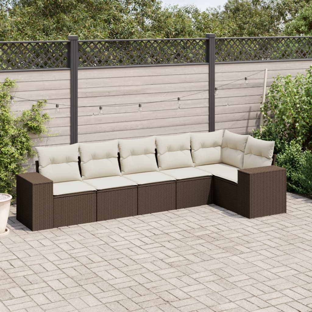 6-delige Loungeset met kussens poly rattan bruin is nu te koop bij PeponiXL, paradijselijk wonen!