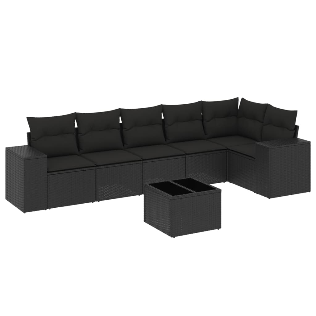 7-delige Loungeset met kussens poly rattan zwart is nu te koop bij PeponiXL, paradijselijk wonen!