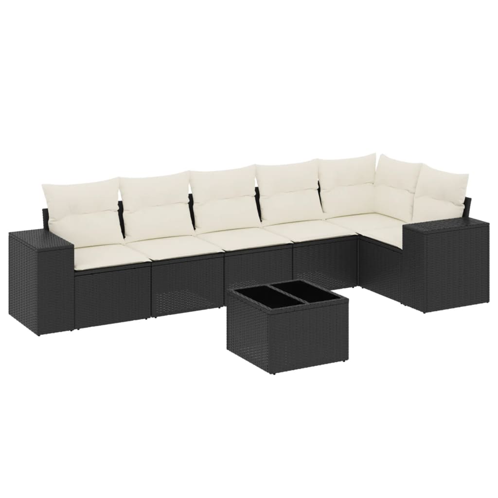 7-delige Loungeset met kussens poly rattan zwart is nu te koop bij PeponiXL, paradijselijk wonen!