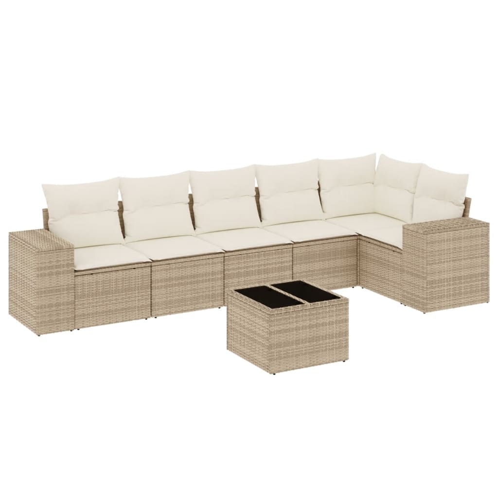 7-delige Loungeset met kussens poly rattan beige is nu te koop bij PeponiXL, paradijselijk wonen!