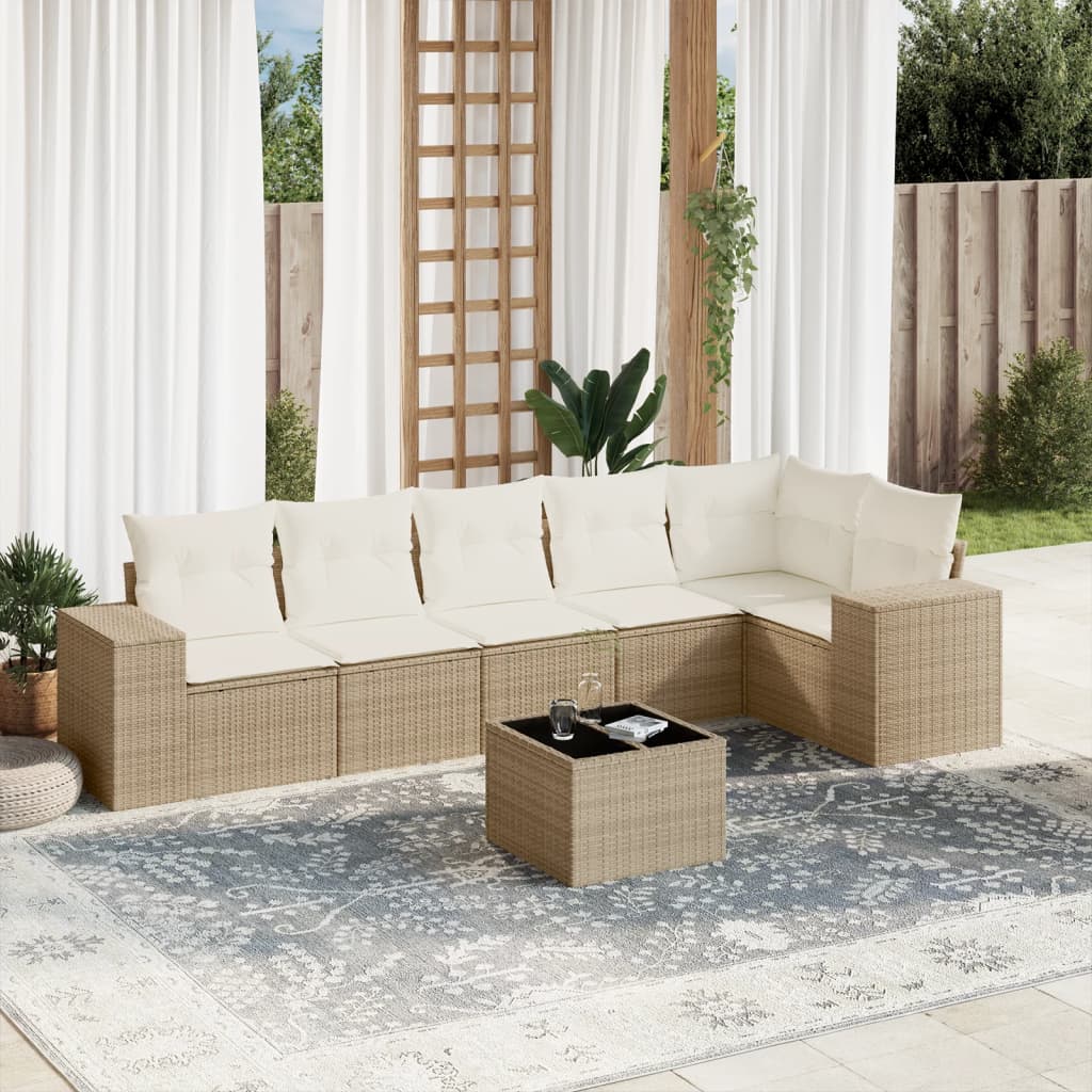 7-delige Loungeset met kussens poly rattan beige is nu te koop bij PeponiXL, paradijselijk wonen!