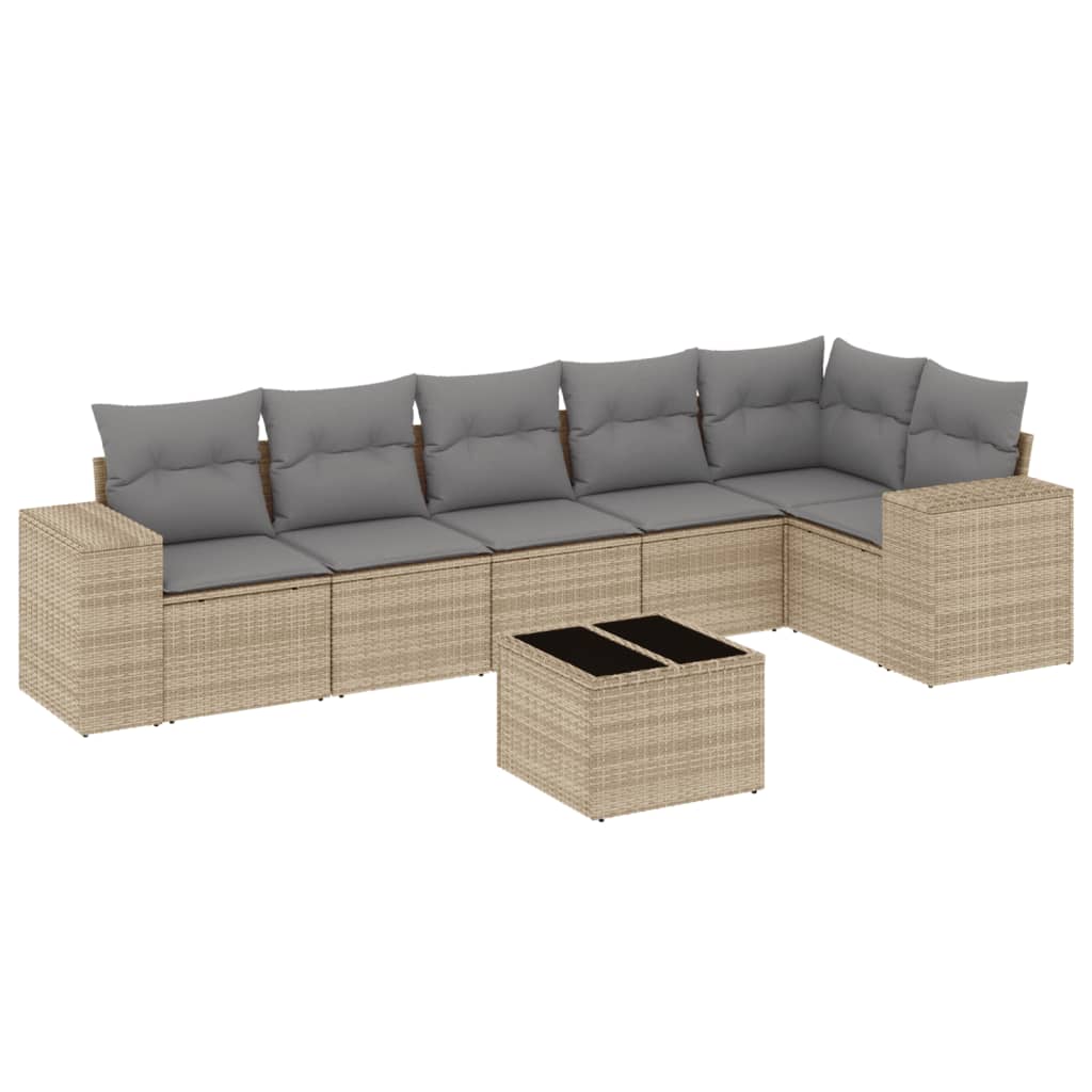 7-delige Loungeset met kussens poly rattan beige is nu te koop bij PeponiXL, paradijselijk wonen!