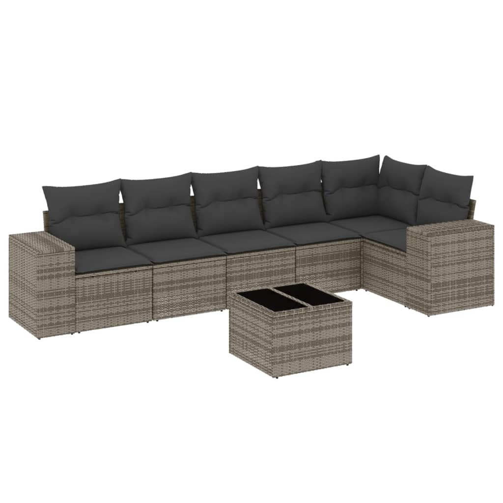 7-delige Loungeset met kussens poly rattan grijs is nu te koop bij PeponiXL, paradijselijk wonen!
