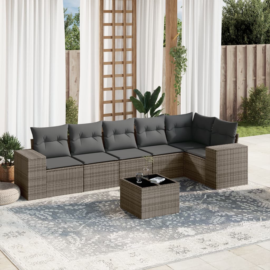 7-delige Loungeset met kussens poly rattan grijs is nu te koop bij PeponiXL, paradijselijk wonen!