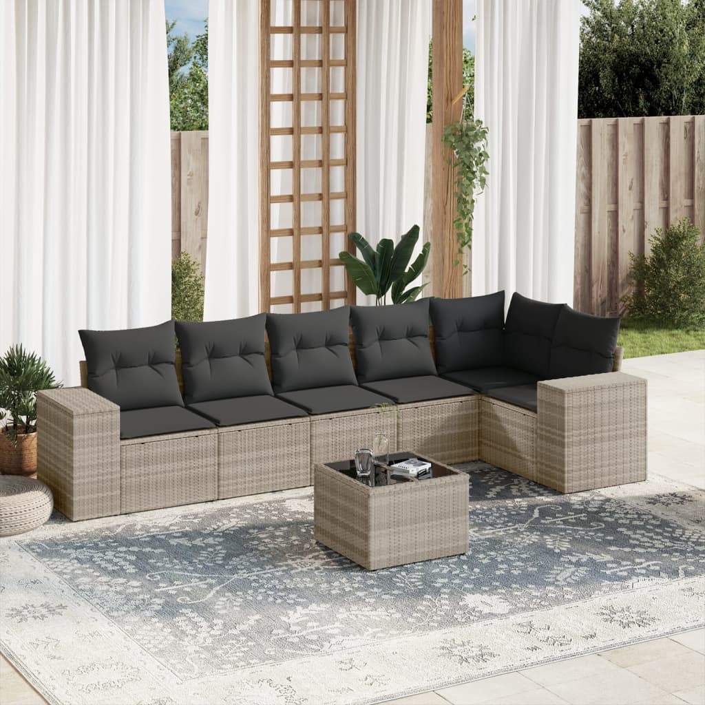 7-delige Loungeset met kussens poly rattan lichtgrijs is nu te koop bij PeponiXL, paradijselijk wonen!