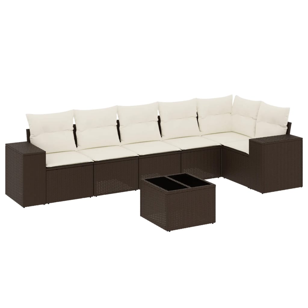 7-delige Loungeset met kussens poly rattan bruin is nu te koop bij PeponiXL, paradijselijk wonen!