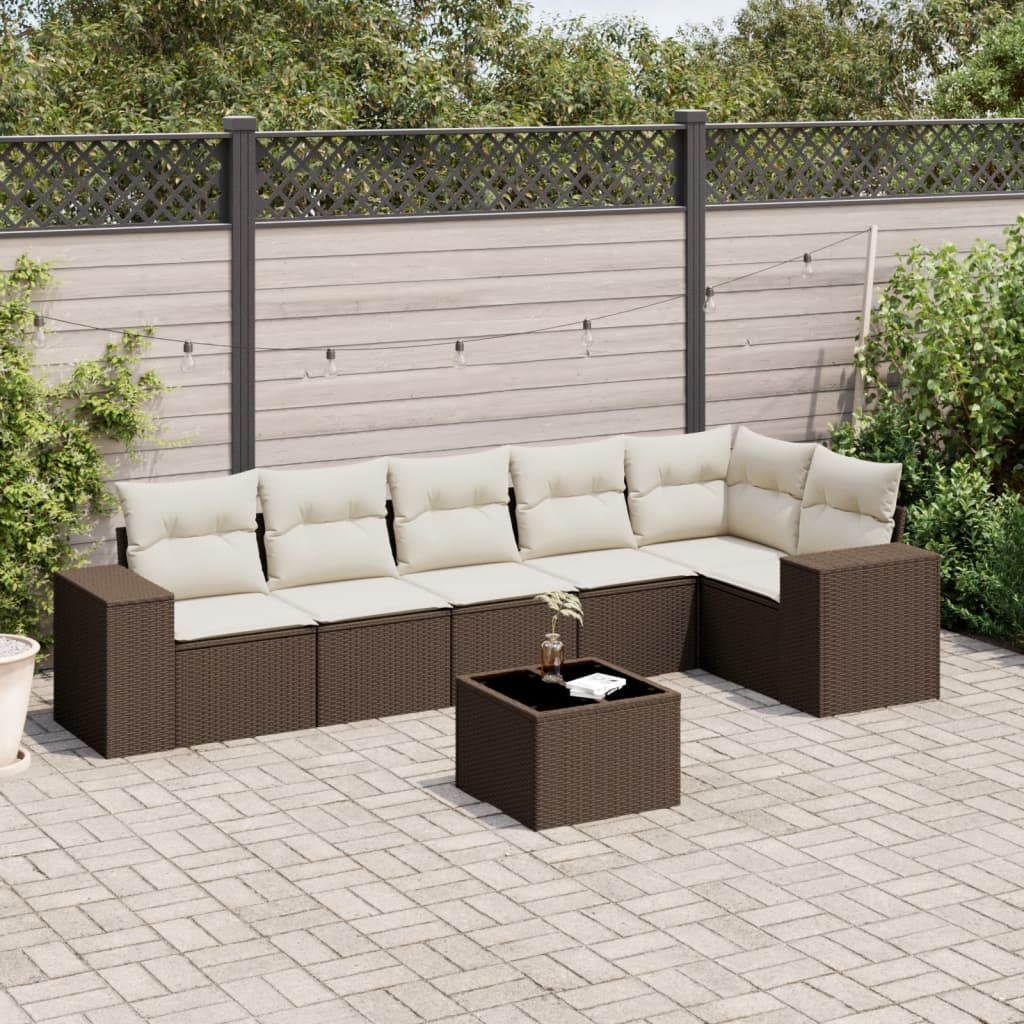 7-delige Loungeset met kussens poly rattan bruin is nu te koop bij PeponiXL, paradijselijk wonen!