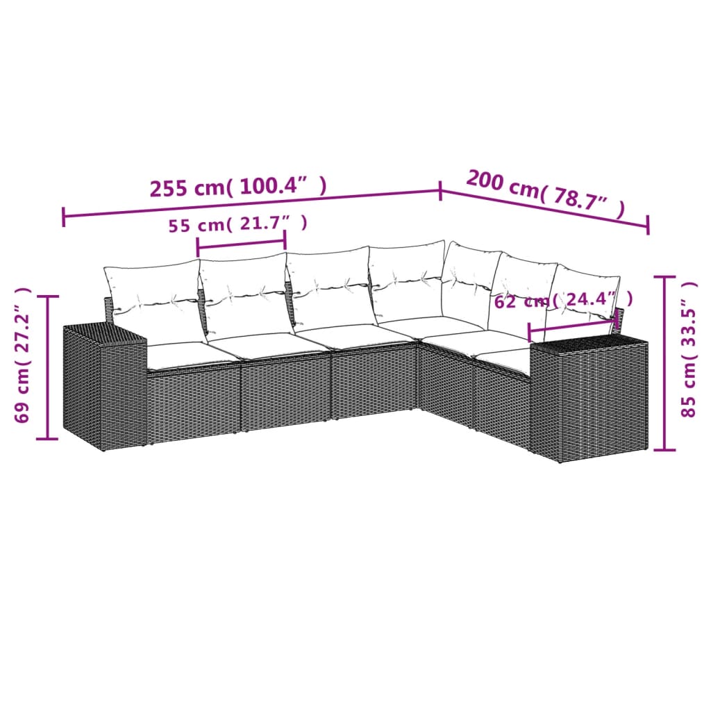 6-delige Loungeset met kussens poly rattan zwart is nu te koop bij PeponiXL, paradijselijk wonen!