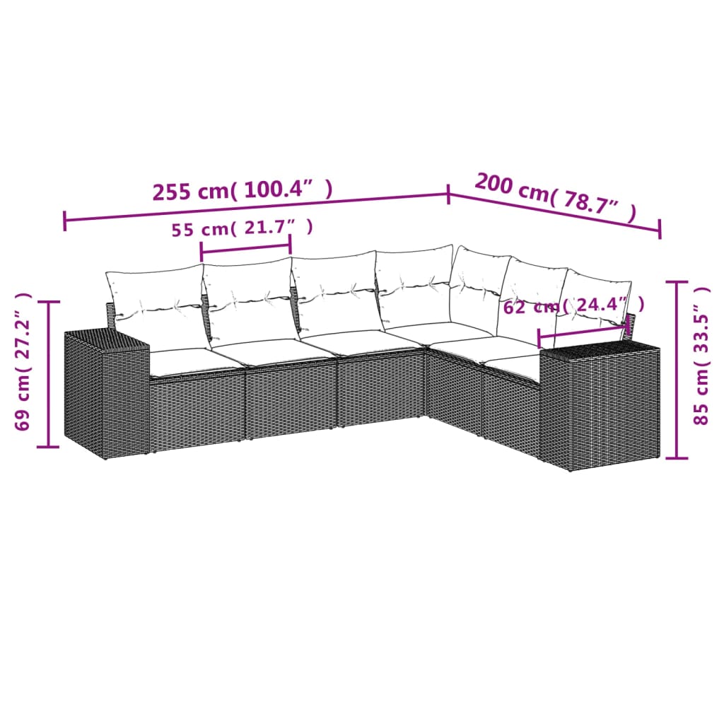 6-delige Loungeset met kussens poly rattan beige is nu te koop bij PeponiXL, paradijselijk wonen!