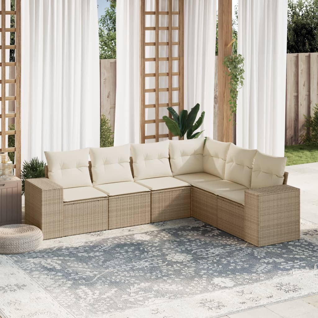 6-delige Loungeset met kussens poly rattan beige is nu te koop bij PeponiXL, paradijselijk wonen!
