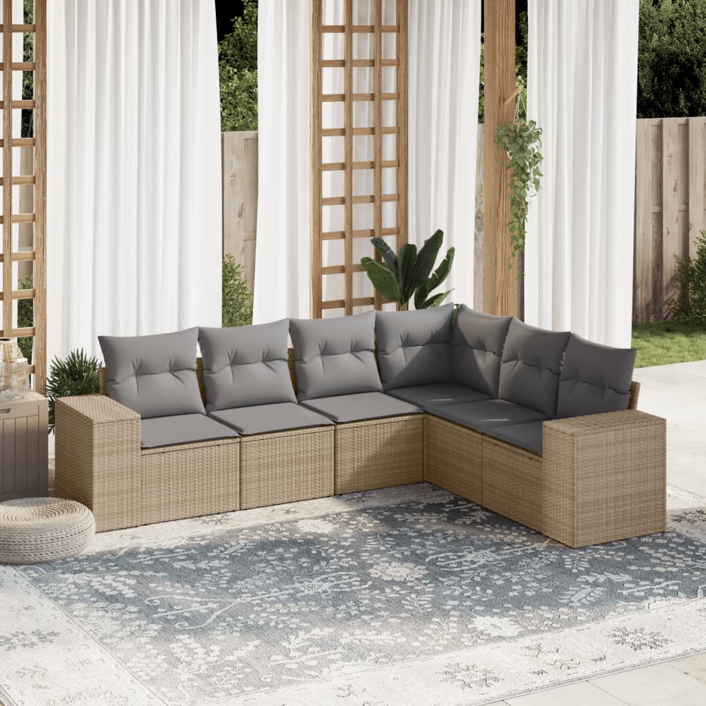 6-delige Loungeset met kussens poly rattan beige is nu te koop bij PeponiXL, paradijselijk wonen!