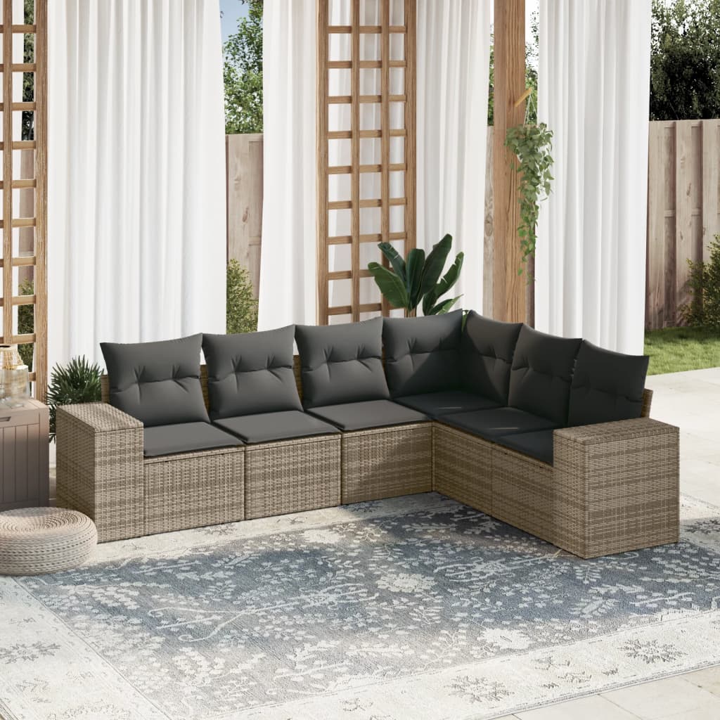 6-delige Loungeset met kussens poly rattan grijs is nu te koop bij PeponiXL, paradijselijk wonen!
