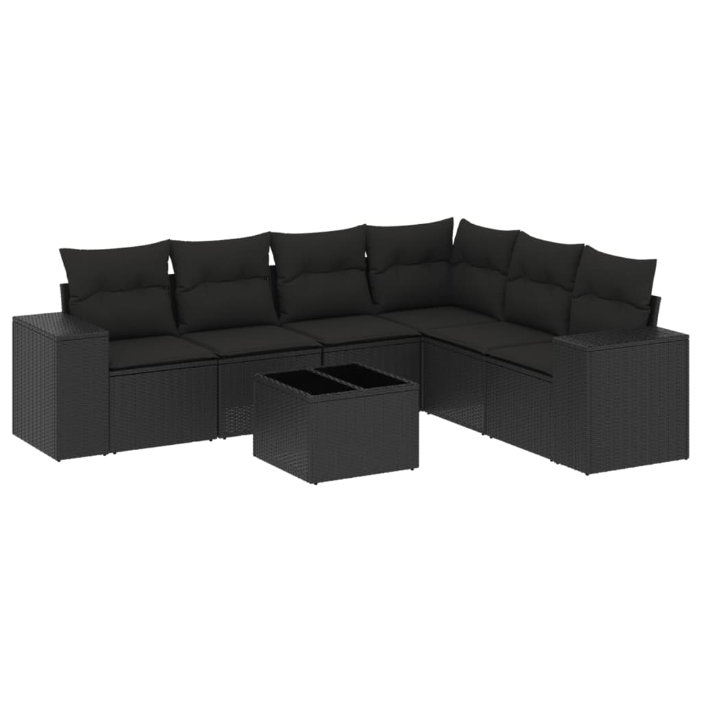 7-delige Loungeset met kussens poly rattan zwart is nu te koop bij PeponiXL, paradijselijk wonen!