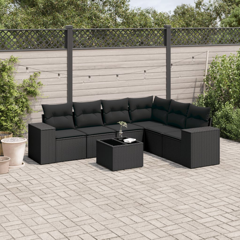 7-delige Loungeset met kussens poly rattan zwart is nu te koop bij PeponiXL, paradijselijk wonen!
