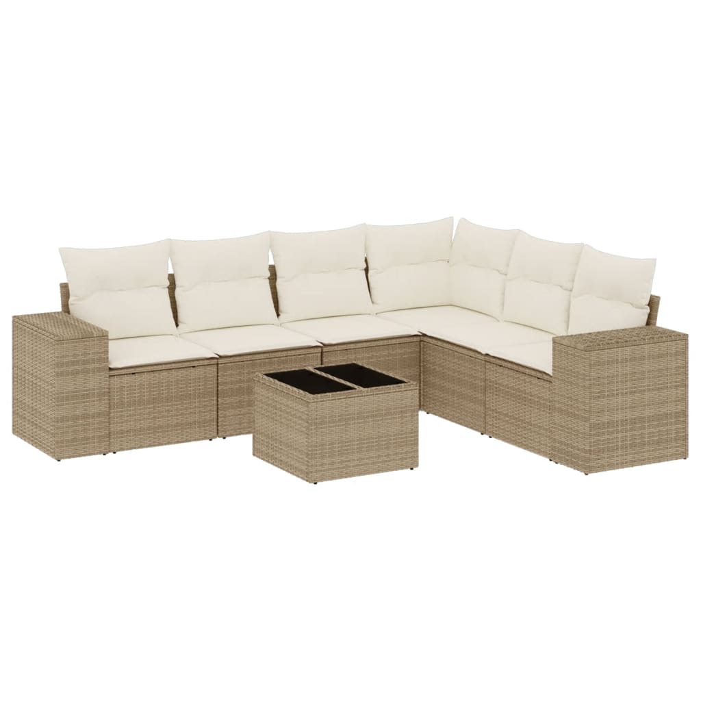 7-delige Loungeset met kussens poly rattan beige is nu te koop bij PeponiXL, paradijselijk wonen!
