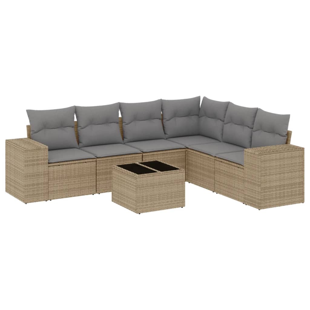 7-delige Loungeset met kussens poly rattan beige is nu te koop bij PeponiXL, paradijselijk wonen!