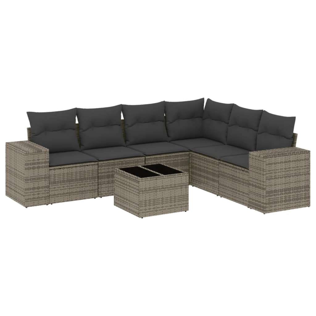 7-delige Loungeset met kussens poly rattan grijs is nu te koop bij PeponiXL, paradijselijk wonen!
