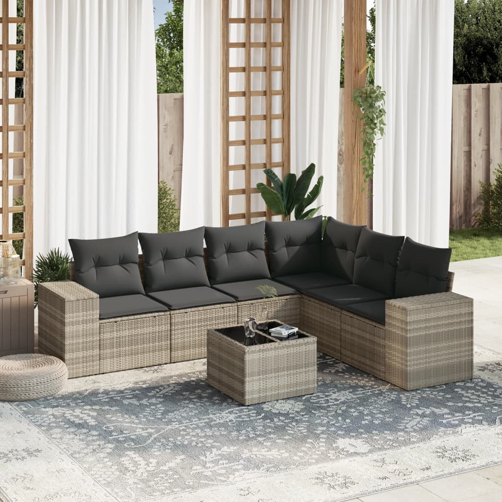 7-delige Loungeset met kussens poly rattan lichtgrijs is nu te koop bij PeponiXL, paradijselijk wonen!
