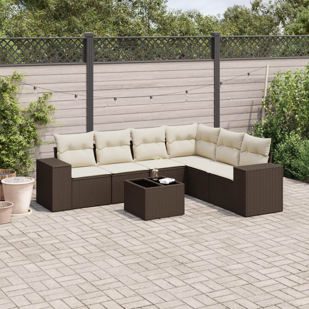 7-delige Loungeset met kussens poly rattan bruin is nu te koop bij PeponiXL, paradijselijk wonen!