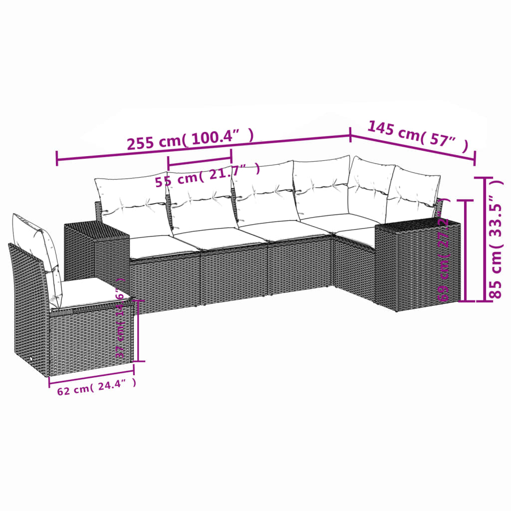 6-delige Loungeset met kussens poly rattan zwart is nu te koop bij PeponiXL, paradijselijk wonen!