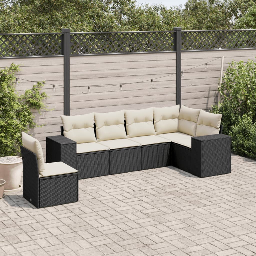 6-delige Loungeset met kussens poly rattan zwart is nu te koop bij PeponiXL, paradijselijk wonen!