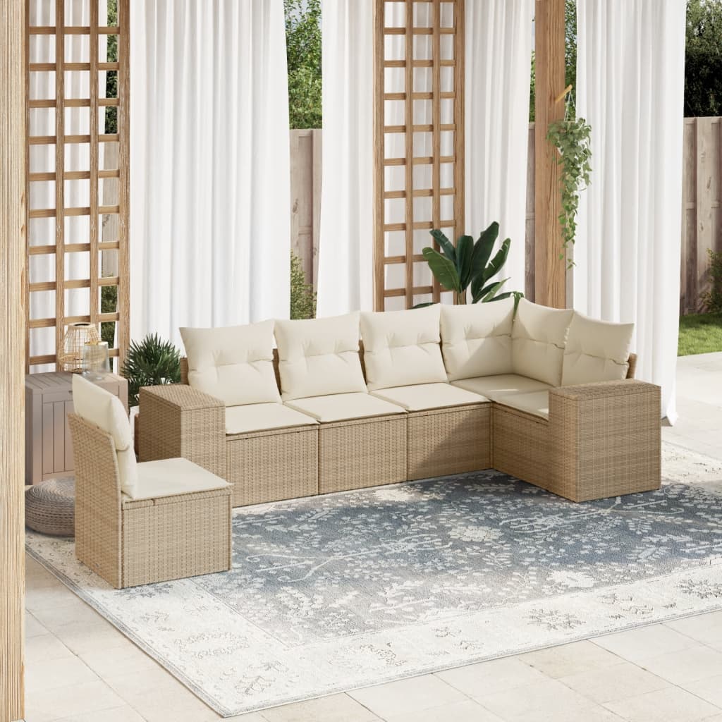 6-delige Loungeset met kussens poly rattan beige is nu te koop bij PeponiXL, paradijselijk wonen!
